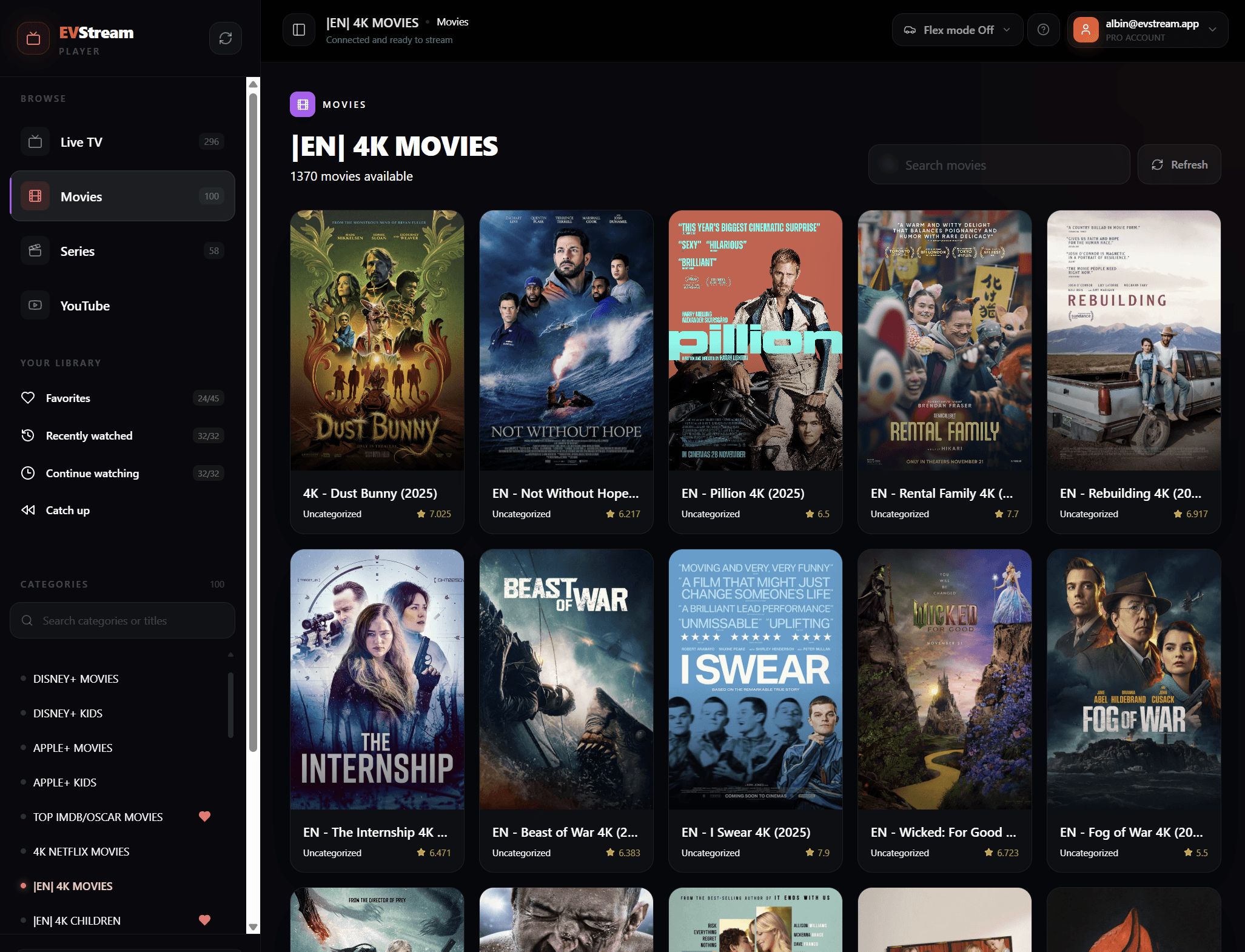 EVStream player dashboard