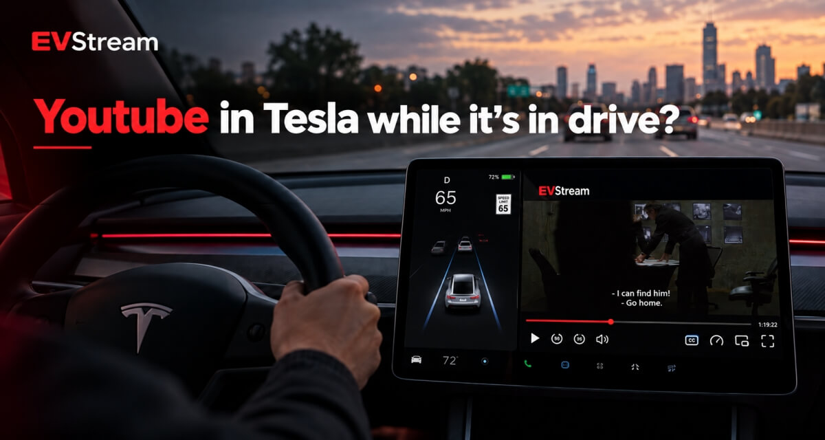 Watching YouTube on a Tesla touchscreen while the car is in Drive